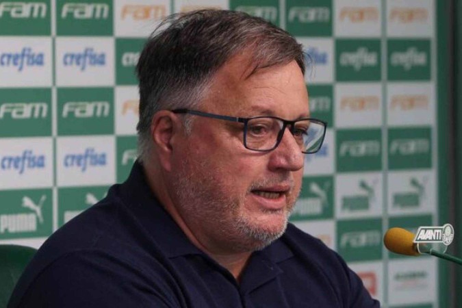  O diretor de futebol Anderson Barros, da SE Palmeiras, concede entrevista coletiva, na Academia de Futebol. (Foto: Cesar Greco)
     -  (crédito:  Cesar Greco)