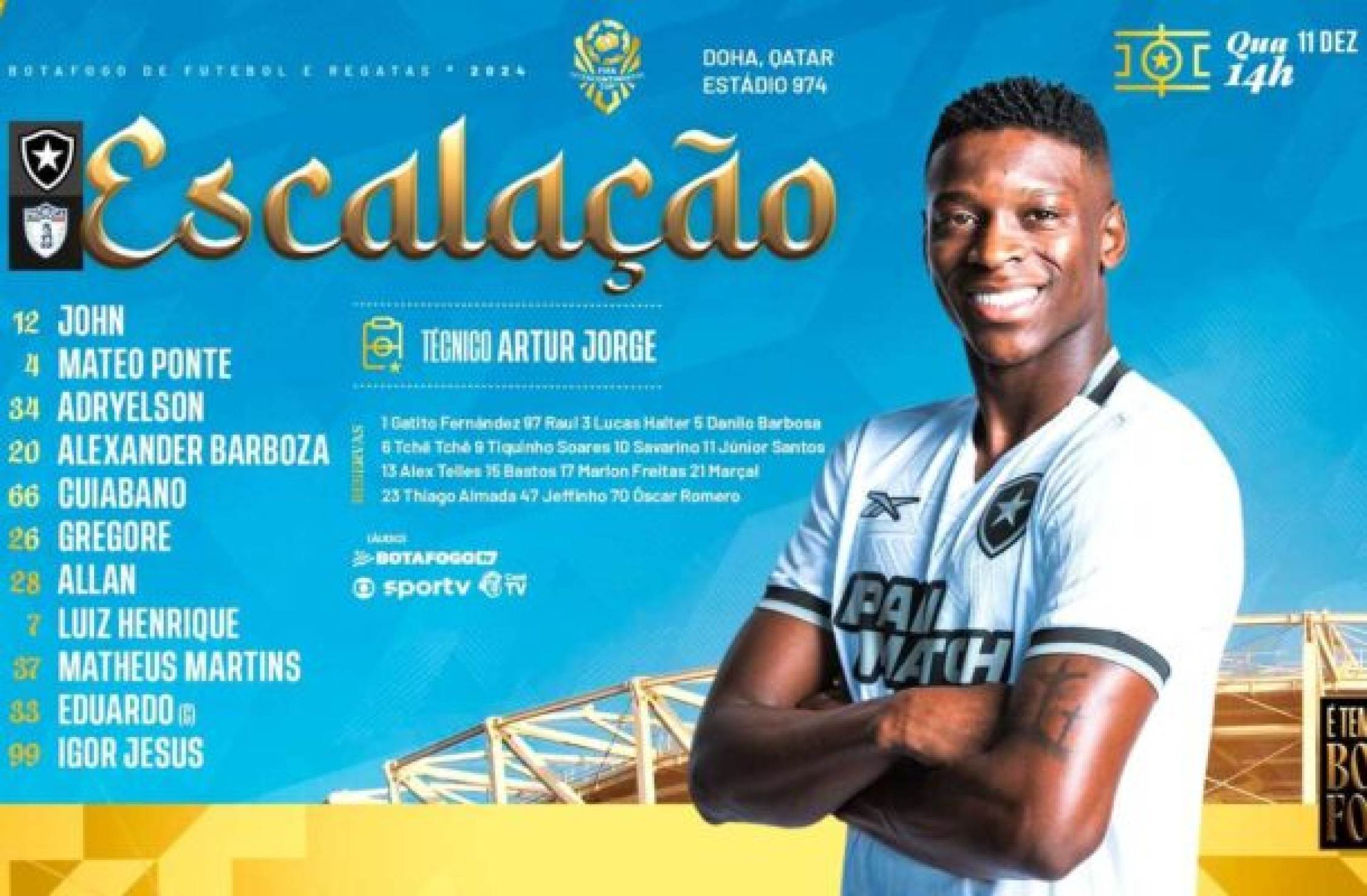 Botafogo escalado com mistão para encarar o Pachuca. Confira o time!