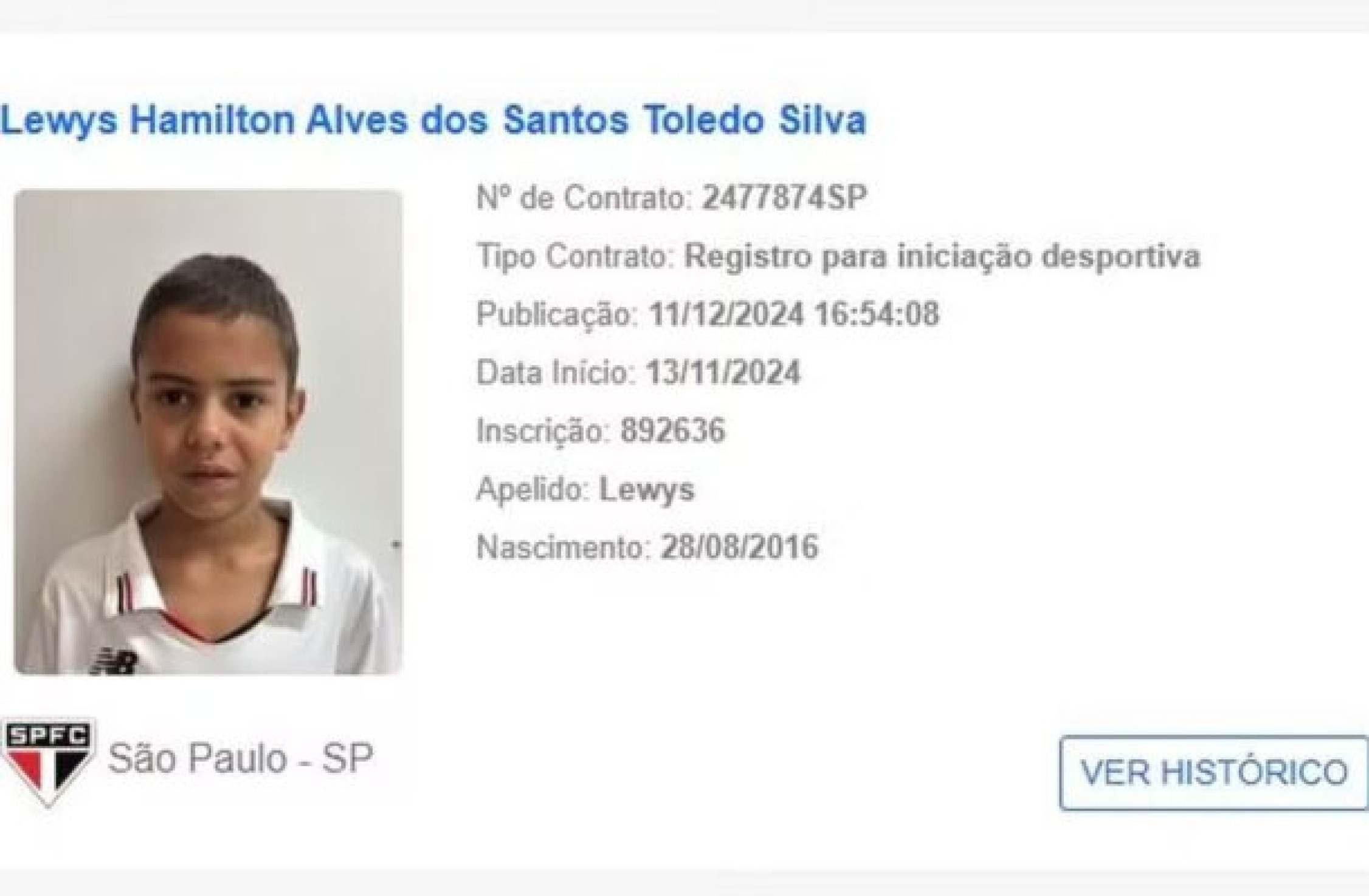 São Paulo registra atleta com nome em homenagem a piloto heptacampeão mundial