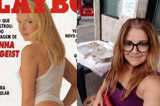 Ex-musa Regininha Poltergeist vende empadas em rua da Zona Norte do Rio -  (crédito: Reprodução/ Playboy e Instagram)