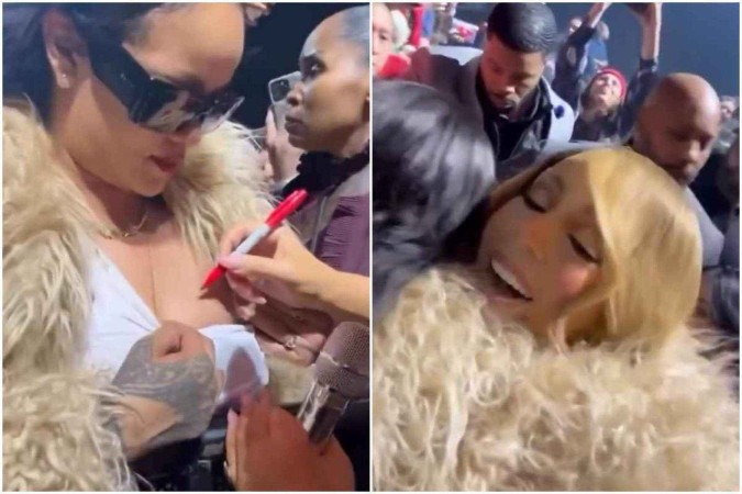 Rihanna faz pedido inusitado durante um show de Mariah Carey -  (crédito: Reprodução/Redes sociais)