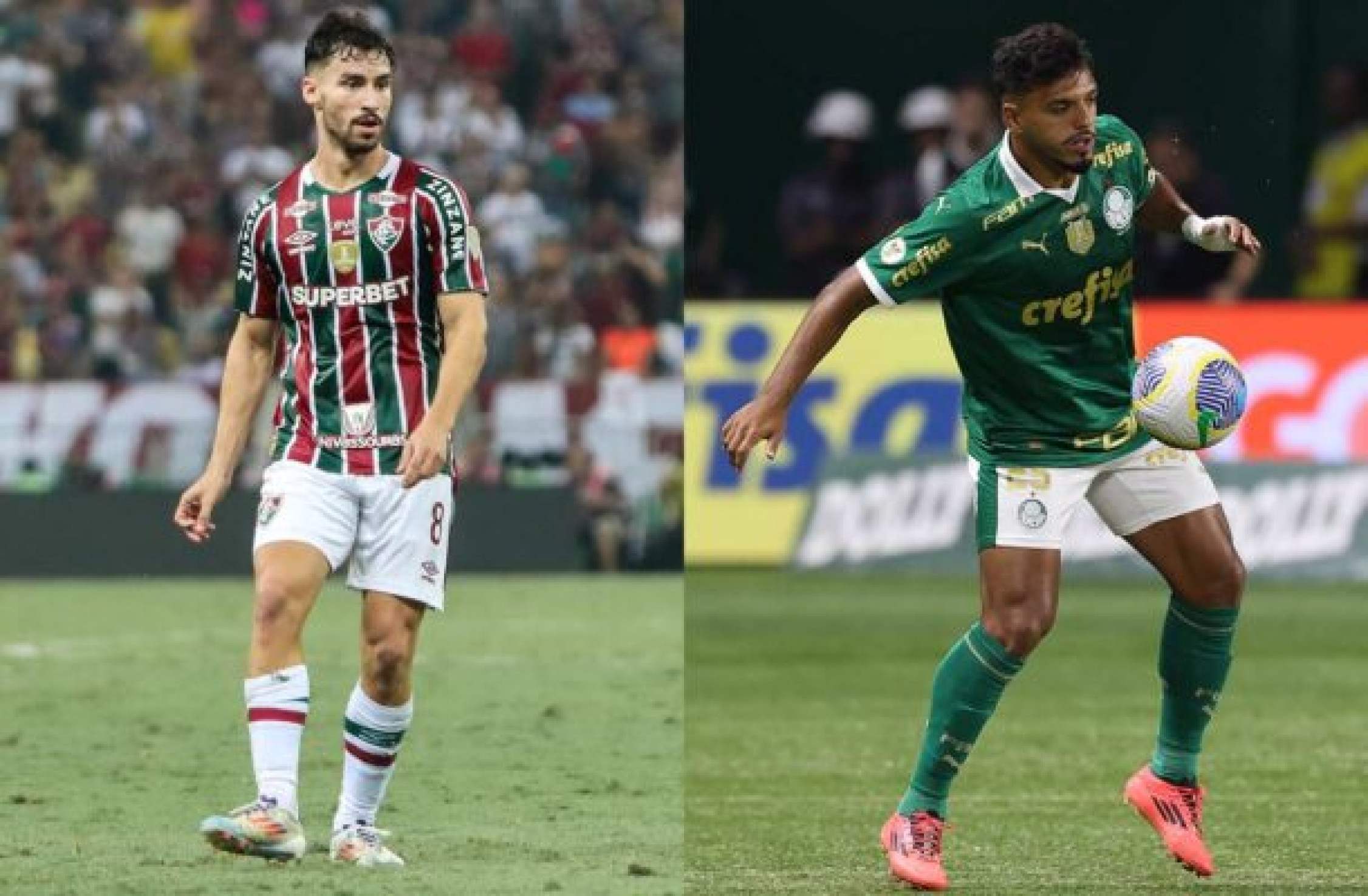 Martinelli, do Fluminense, e Gabriel Menino, do Palmeiras, podem trocar de lado em 2025 -  (crédito: Fotos: Marina Garcia / FFC e Cesar Greco / Palmeiras)