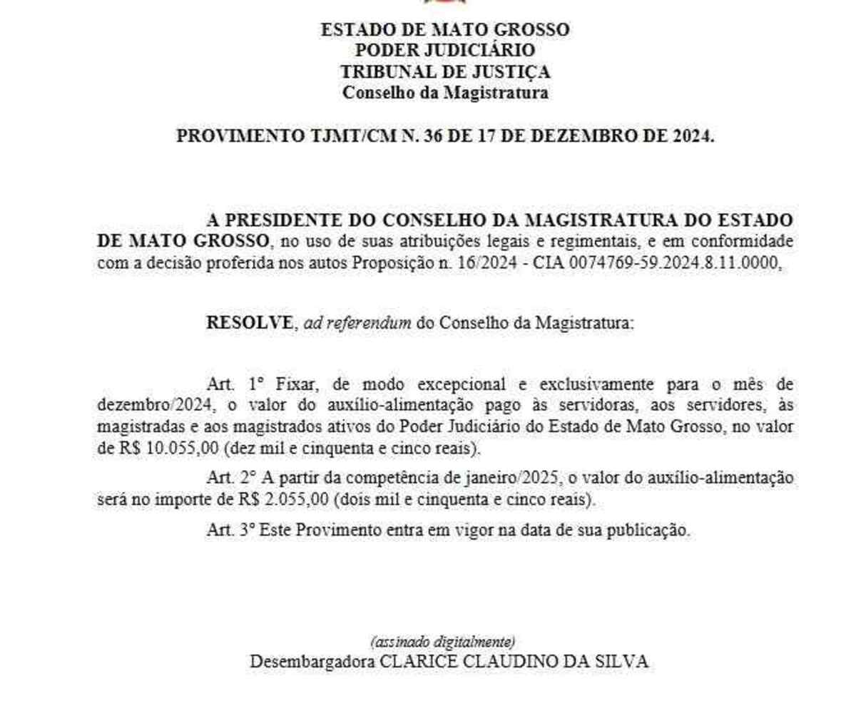 Decisão do Tribunal de Justiça de Mato Grosso sobre auxílio-alimentação