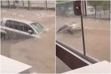 Carros sendo arrastados em São Paulo -  (crédito: Reprodução/Redes sociais)