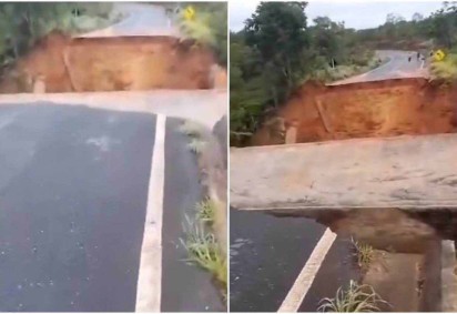 Uma ponte que liga as cidades mineiras de Grão Mogol e Botumirim caiu na quarta-feira (25/12) -  (crédito: Reprodução/Redes sociais)