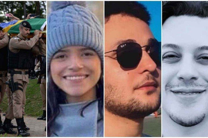 Da esquerda Ã  direita: sepultado do sargento Roger Dias; jovem morta apÃ³s procedimentos estÃ©ticos, motorista de app assassinado pegar corrida em presÃ­dio; professor assassinado por ex-aluno adolescente
