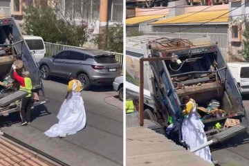 Do lixo ao luxo: gari usa vestido de noiva durante coleta - Reprodução / TikTok