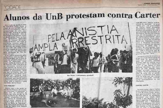 Em 1978, Carter esteve na UnB e foi alvo de protestos dos estudantes   -  (crédito: Correio Braziliense/Reproducao)