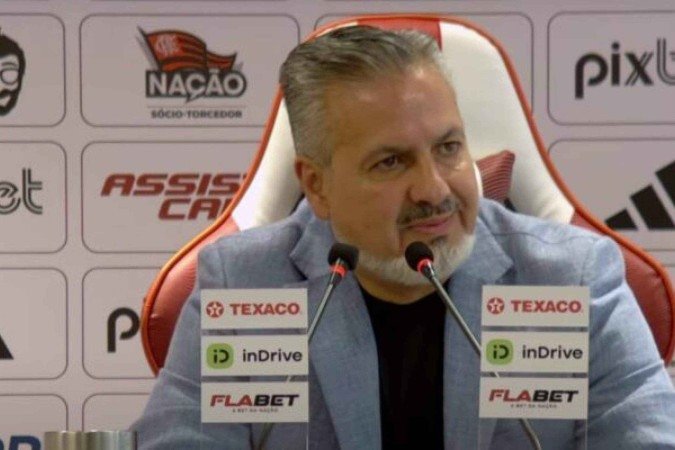 Boto concede primeira entrevista coletiva pelo Flamengo - (crédito: Foto: Reprodução/FlaTV) Boto concede primeira entrevista coletiva pelo Flamengo - (crédito: Foto: Reprodução/FlaTV)