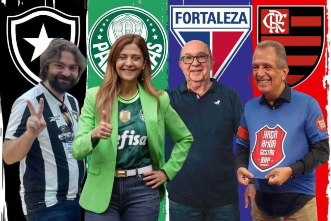 João Paulo Magalhães, Leila Pereira, José Rolim Machado e Luiz Eduardo Baptista foram eleitos presidentes de Botafogo, Palmeiras, Fortaleza e Flamengo e terão a missão de conduzir processos dos clubes nos próximos anos -  (crédito: Wallace Lima/Botafogo, Divulgação/Palmeiras, Mateus Lotif/Fortaleza e Divulgação/BAP)