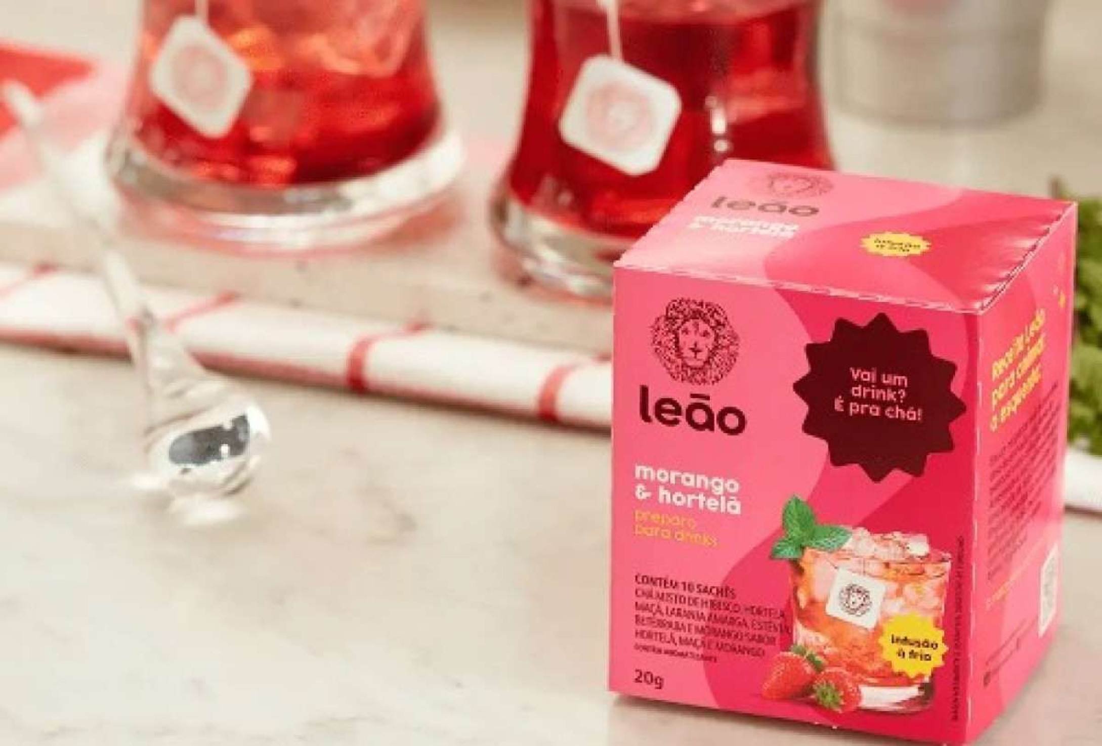 Preparo para Drinks Le&atilde;o sabor Morango e Hortel&atilde;- 10 Sach&ecirc;s (R$ 12,49)