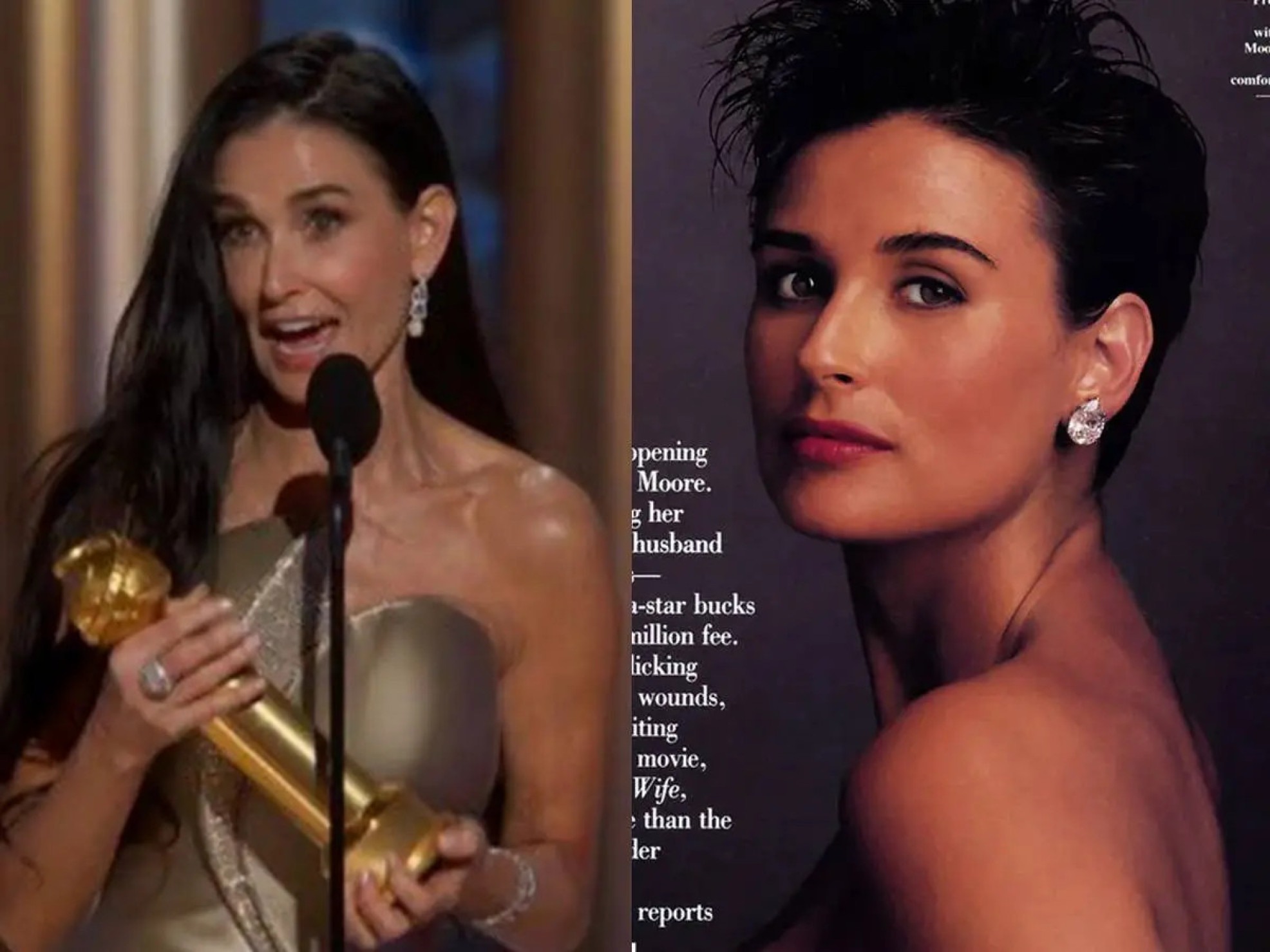 Demi Moore foi um dos grandes destaques da cerimônia do Globo de Ouro 2025 -  (crédito: Reprodução/TNT/Vanity Fair)