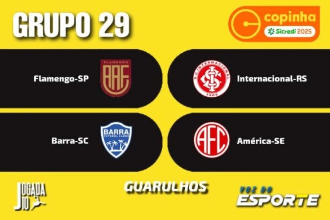 GRUPO 29 - (Guarulhos) - Flamengo-SP, Internacional-RS,  Barra-SC e América-SE Foto: Arte Jogada10/Demetrius Almeida