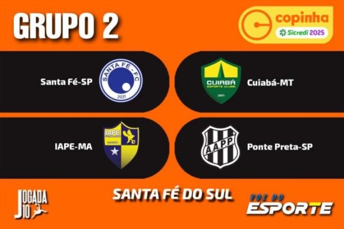 GRUPO 2 - (Santa Fé do Sul) - Santa Fé-SP, Cuiabá-MT IAPE-MA e Ponte Preta-SP. Foto: Arte Jogada10/Demetrius Almeida