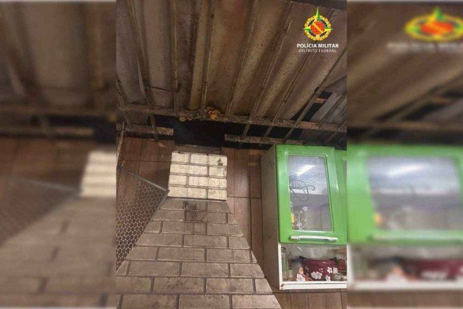 Parte do telhado ficou danificada, após a tentativa de entrada não autorizada - (crédito: Divulgação/PMDF) Parte do telhado ficou danificada, após a tentativa de entrada não autorizada - (crédito: Divulgação/PMDF)