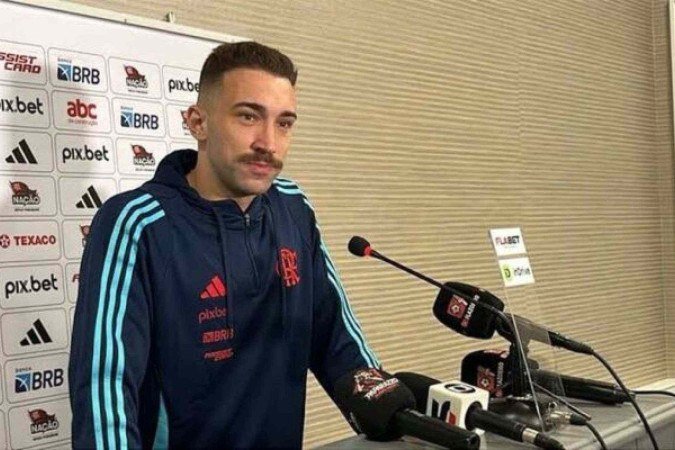 Léo Ortiz durante a coletiva pelo Flamengo nos Estados Unidos -  (crédito: - Foto: Reprodução)