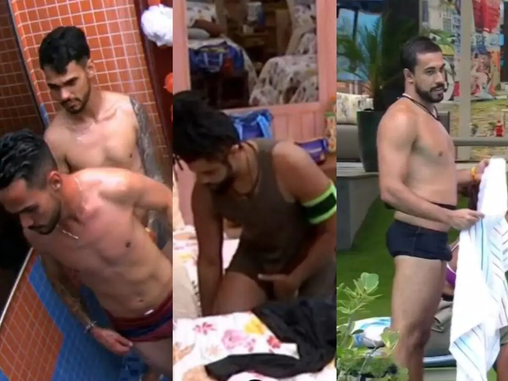 Flagras do BBB 25: Gêmeos João Pedro e João Gabriel no banho, Diogo Almeida trocando de sunga sem toalha e mais -  (crédito: Observatorio dos Famosos)