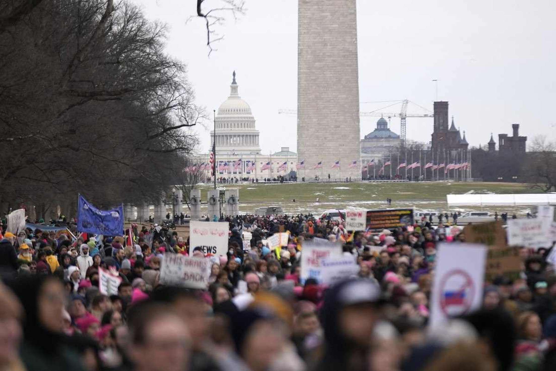 WASHINGTON, DC - 18 DE JANEIRO: Manifestantes representando uma variedade de grupos de direitos participam da 