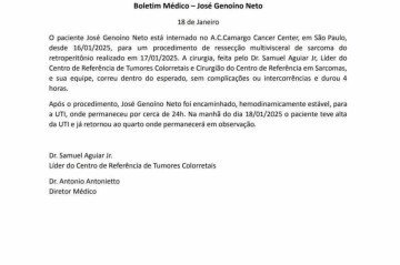 Boletim médico detalha estado de saúde do ex-deputado e ex-presidente do PT, José Genoino 