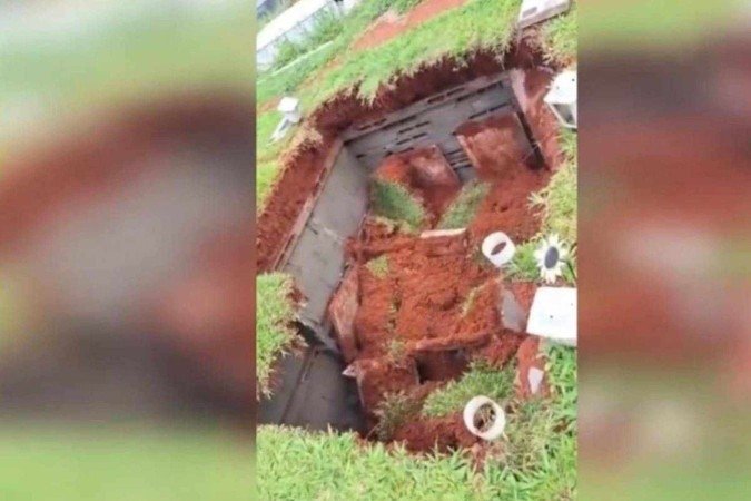 Chão cede e deixa caixões expostos no Cemitério Campo da Esperança - (crédito: Material cedido ao Correio ) Chão cede e deixa caixões expostos no Cemitério Campo da Esperança - (crédito: Material cedido ao Correio )