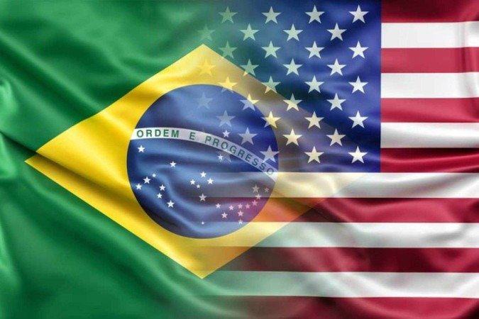 Bandeira do Brasil mesclada com bandeira americana