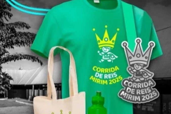 Kit da Corrida de Reis Mirim 2025 inclui ecobag, camisa oficial do evento, squeeze e número para ser colocado no peito - (crédito: Divulgação) Kit da Corrida de Reis Mirim 2025 inclui ecobag, camisa oficial do evento, squeeze e número para ser colocado no peito - (crédito: Divulgação)