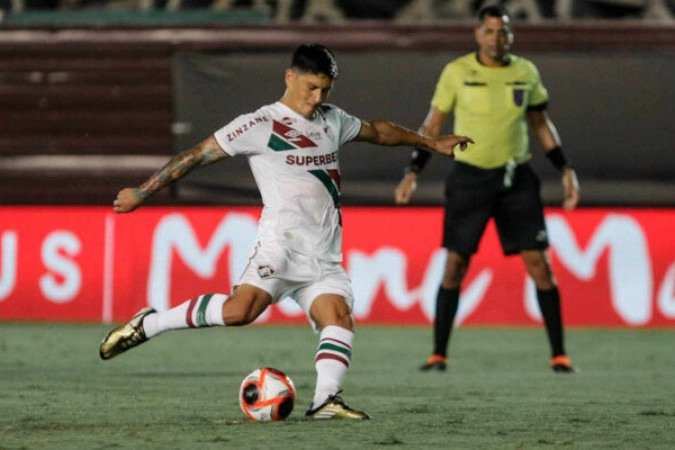 Germán Cano comemora o seu primeiro gol na temporada pelo Fluminense - (crédito: Foto: LUCAS MERÇON / FLUMINENSE F.C.) Germán Cano comemora o seu primeiro gol na temporada pelo Fluminense - (crédito: Foto: LUCAS MERÇON / FLUMINENSE F.C.)