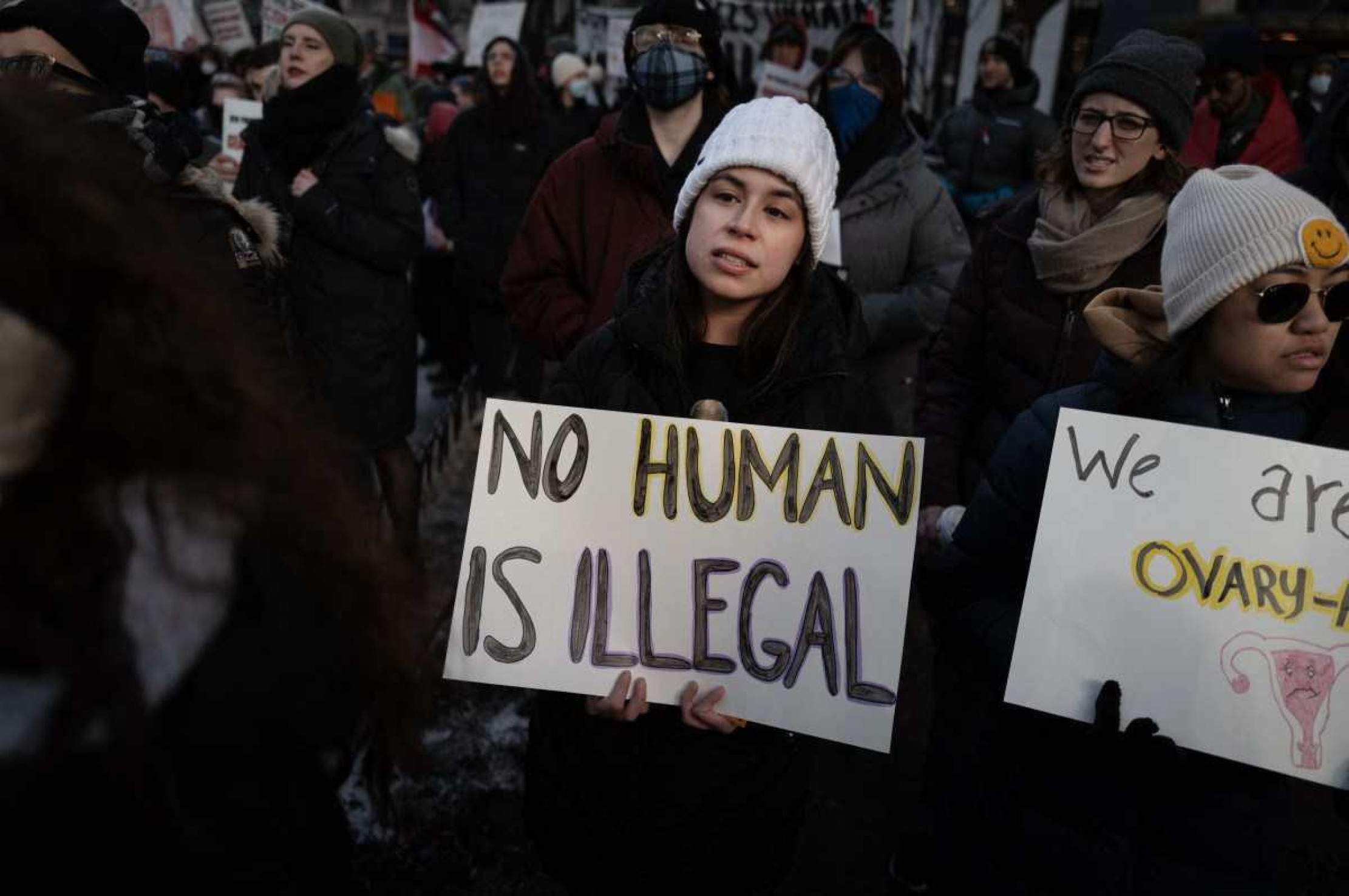  CHICAGO, ILLINOIS - JANUARY 25: Activists protest the agenda of President Trump during a rally near the water tower on the Magnificent Mile on January 25, 2025 in Chicago, Illinois. A coalition of activist groups, including those supporting Palestine, immigrant rights, LGBTQ rights and womens rights held a rally along the Magnificent Mile before marching down Michigan Avenue to their destination near Trump Tower.   Scott Olson/Getty Images/AFP (Photo by SCOTT OLSON / GETTY IMAGES NORTH AMERICA / Getty Images via AFP)       