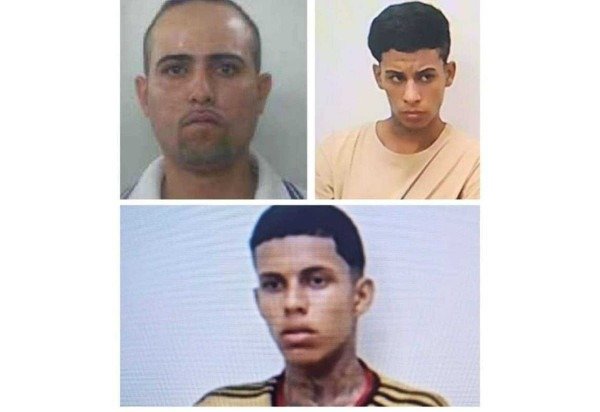 Fotos dos três homens foragidos acusados de assassinar brutalmente o adolescente Samuel Soares Marques, 14 anos