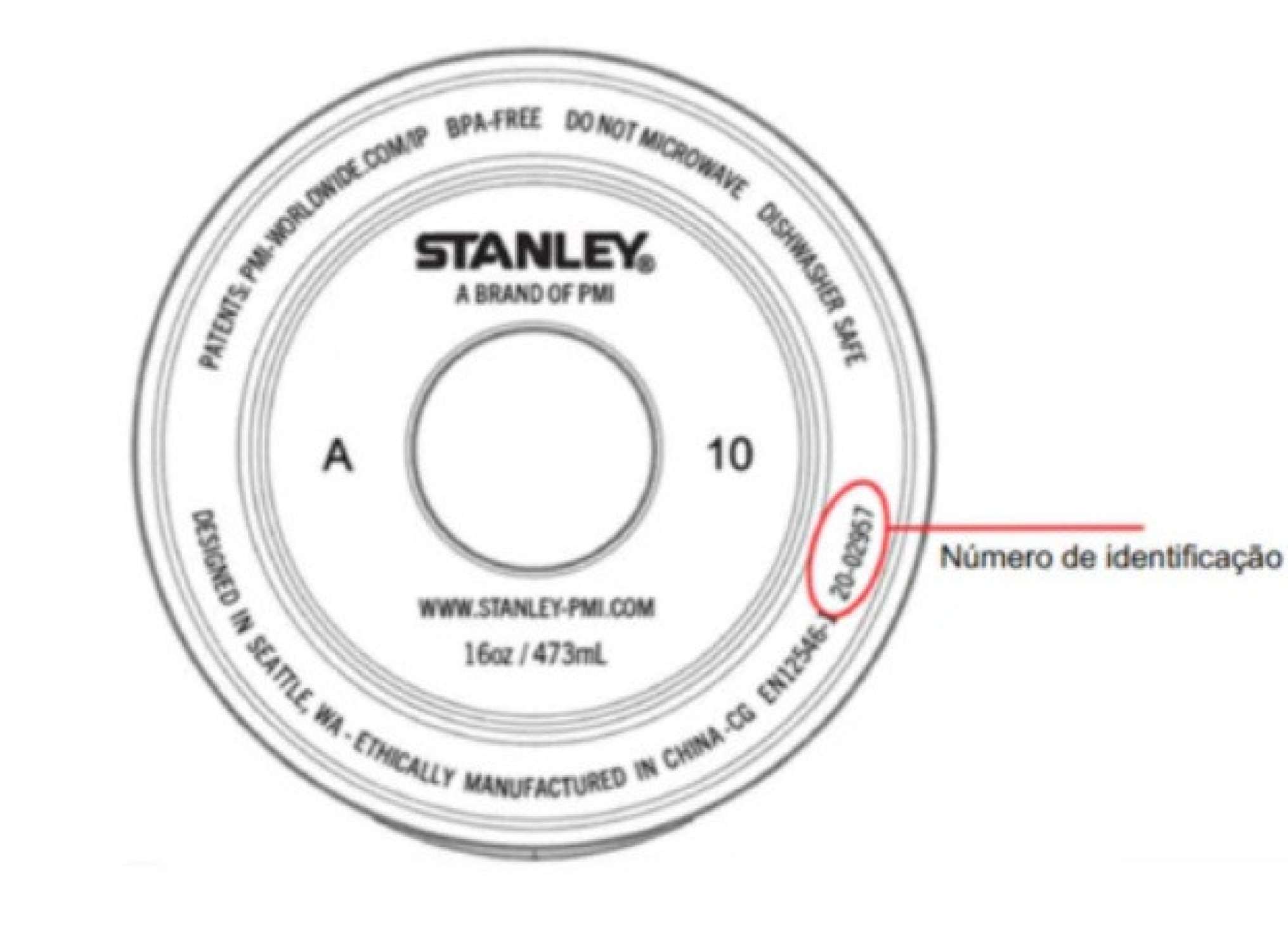 O número de identificação dos produtos está localizado na parte inferior da garrafa