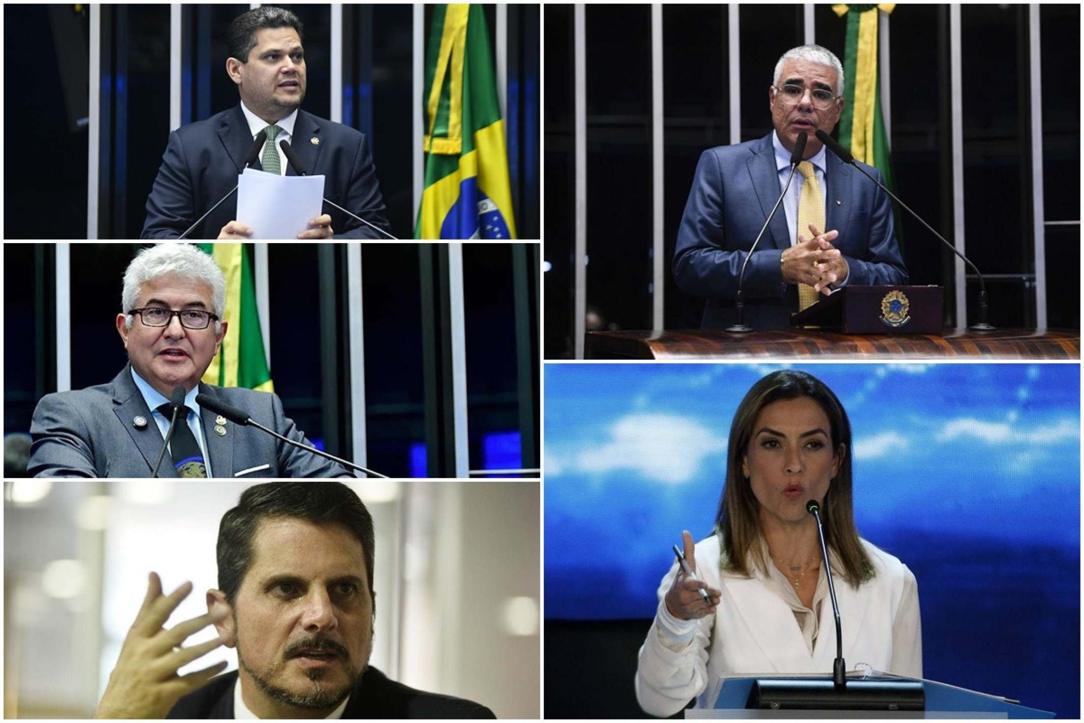 Davi Alcolumbre (União Brasil-AP), Marcos Pontes (PL-SP), Marcos do Val (Podemos-ES), Eduardo Girão (Novo-CE) e Soraya Thronicke (Podemos-MS)