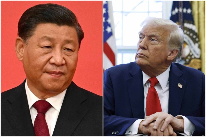 Trump disse que pretendia ligar para o presidente chinês, Xi Jinping, nas próximas 24 horas para negociar um acordo -  (crédito: Noel Celis/AFP e Anna Moneymaker / GETTY IMAGES NORTH AMERICA / Getty Images via AFP)