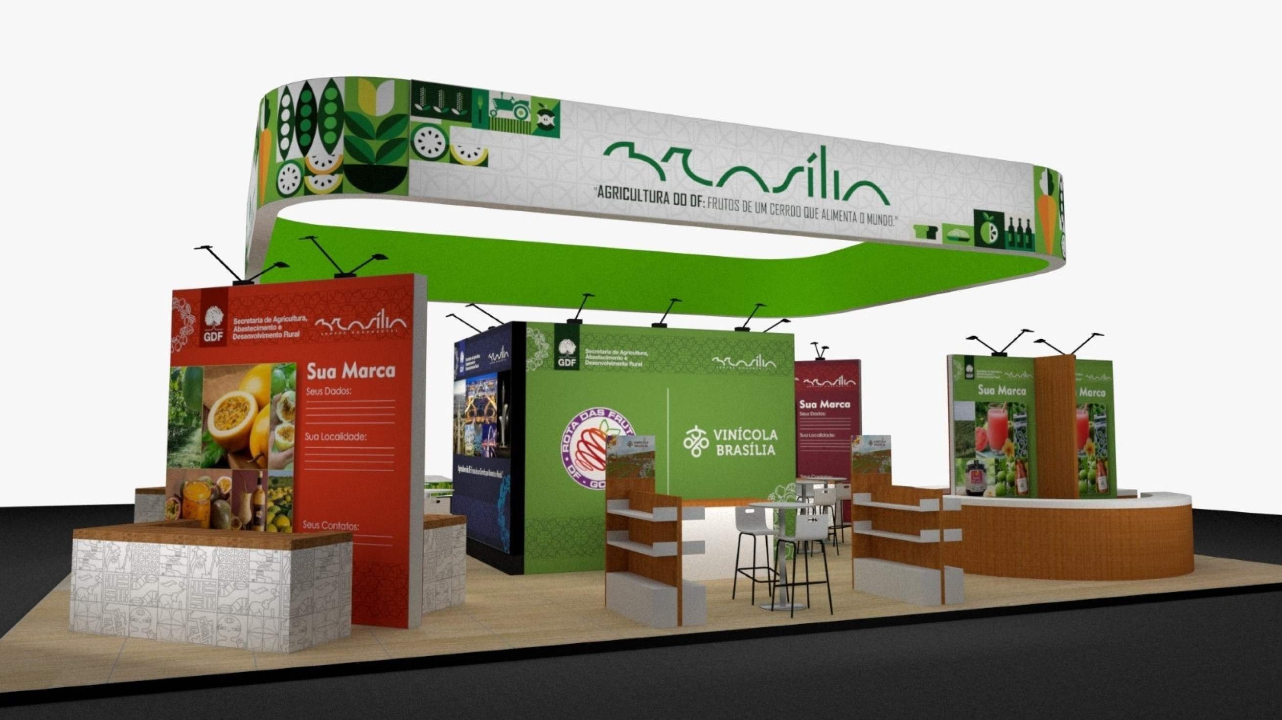 O estande do Distrito Federal levará o projeto "Agricultura do DF: frutos de um Cerrado que alimenta o mundo", com um espaço de 180m² dedicado à exposição de produtos regionais