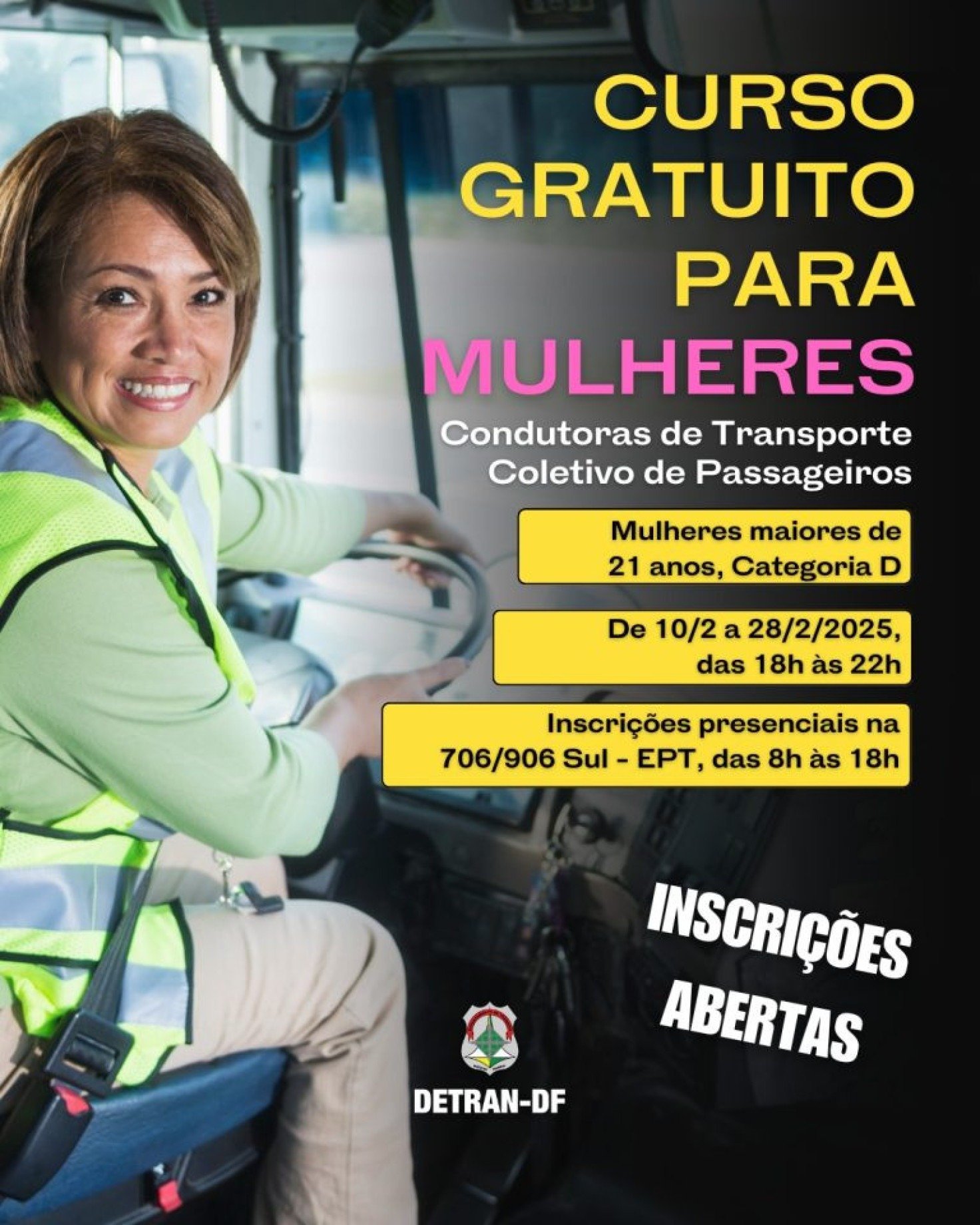 Detran oferece curso gratuito para mulheres em transporte coletivo