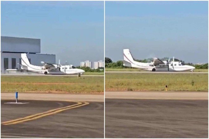 Avião apresentou falha nos trens de pouso e parou na pista de pousos e decolagens - (crédito: Reprodução/Redes sociais) Avião apresentou falha nos trens de pouso e parou na pista de pousos e decolagens - (crédito: Reprodução/Redes sociais)