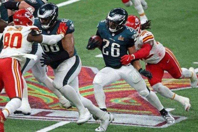 Jogadores de Flamengo e Vasco sustentam iração pela NFL, que tem os Eagles como campeões do Super Bowl LIX - (crédito: Foto: Gregory Shamus/Getty Images) Jogadores de Flamengo e Vasco sustentam iração pela NFL, que tem os Eagles como campeões do Super Bowl LIX - (crédito: Foto: Gregory Shamus/Getty Images)