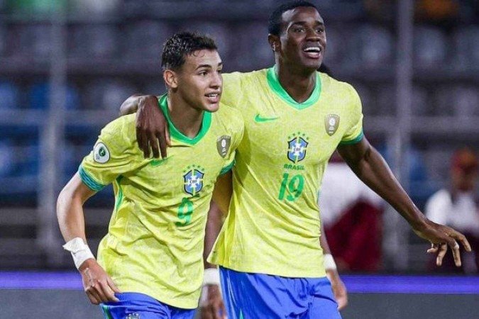 Pode comemorar: Após estrear levando 6 a 0 da Argentina, Brasil dá volta por cima e leva caneco Sul-Americano Sub-20 - (crédito: Foto: Divulgação / Conmebol) Pode comemorar: Após estrear levando 6 a 0 da Argentina, Brasil dá volta por cima e leva caneco Sul-Americano Sub-20 - (crédito: Foto: Divulgação / Conmebol)