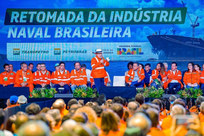 Cerimônia de retomada da indústria naval e offshore brasileira no âmbito do Programa de Renovação da Frota Naval do Sistema Petrobras - (crédito: Ricardo Stuckert/PR)