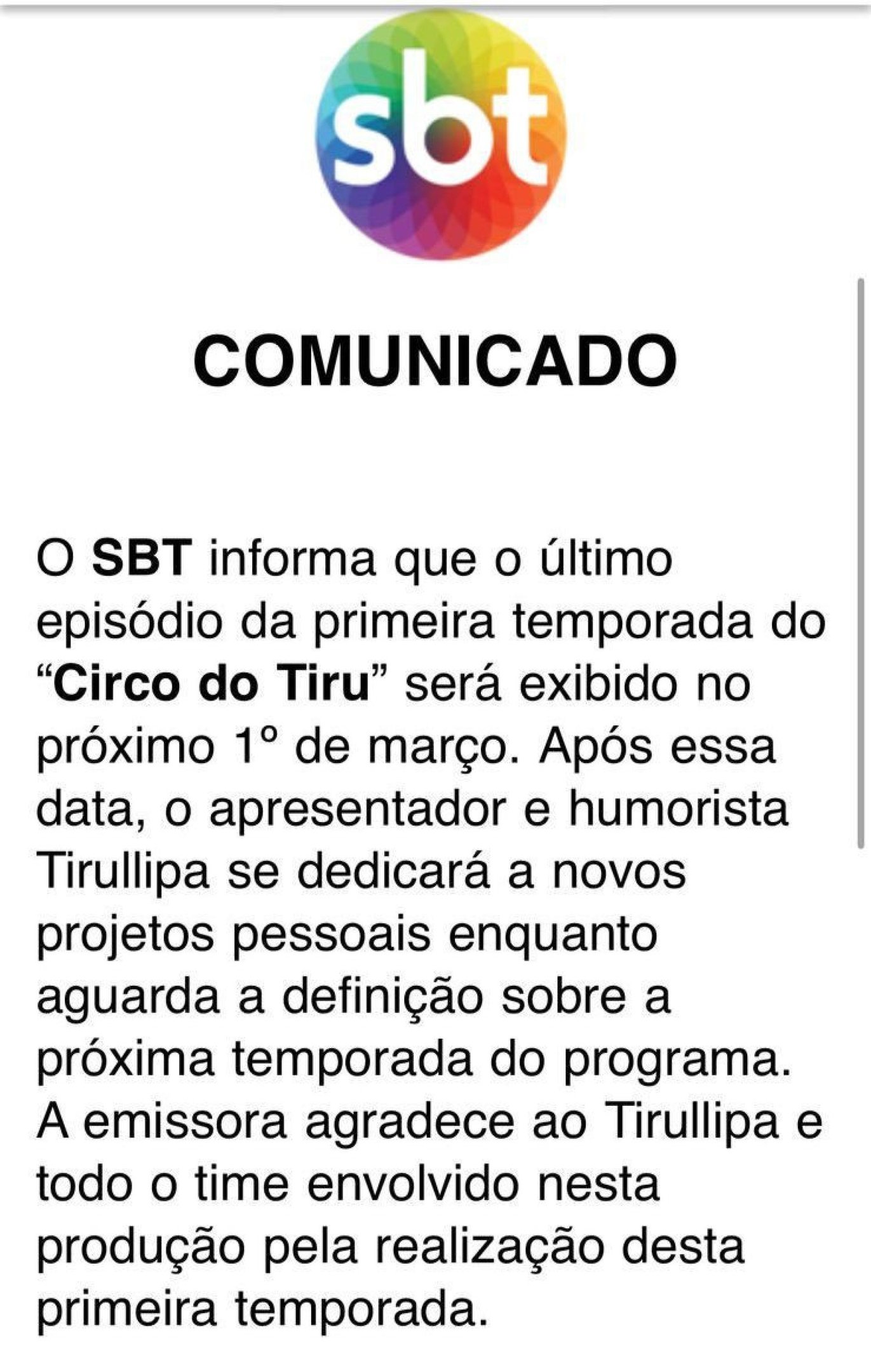 Comunicado SBT
