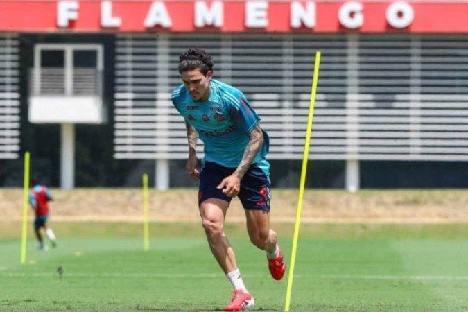 Pedro em treino no campo no Ninho do Urubu - (crédito: Foto: Gilvan de Souza/Flamengo) Pedro em treino no campo no Ninho do Urubu - (crédito: Foto: Gilvan de Souza/Flamengo)