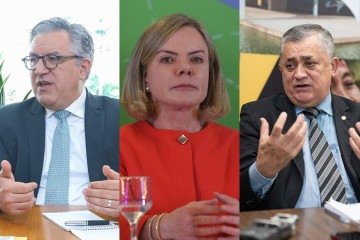 Para a vaga de Alexandre Padilha no Ministério das Relações Institucionais, os principais cotados são os deputados Gleisi Hoffmann e José Guimarães - (crédito: Valdenio Vieira / Seaud-PR Valter Campanato/Agência Brasil Rafael Barroso/Camara dos Deputados) Para a vaga de Alexandre Padilha no Ministério das Relações Institucionais, os principais cotados são os deputados Gleisi Hoffmann e José Guimarães - (crédito: Valdenio Vieira / Seaud-PR Valter Campanato/Agência Brasil Rafael Barroso/Camara dos Deputados)