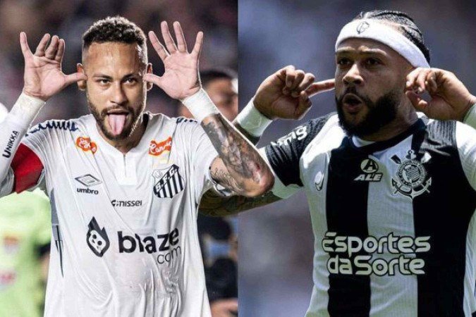Neymar e Memphis Depay -  (crédito: Raul Baretta / Santos e Rodrigo Coca / Corinthians)
