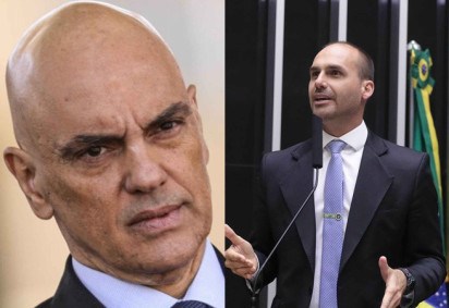 Alexandre de Moraes pediu que a PGR se manifeste sobre supostos crimes de Eduardo Bolsonaro contra a soberania nacional -  (crédito: Platobr; Bruno Spada/Câmara dos Deputados)