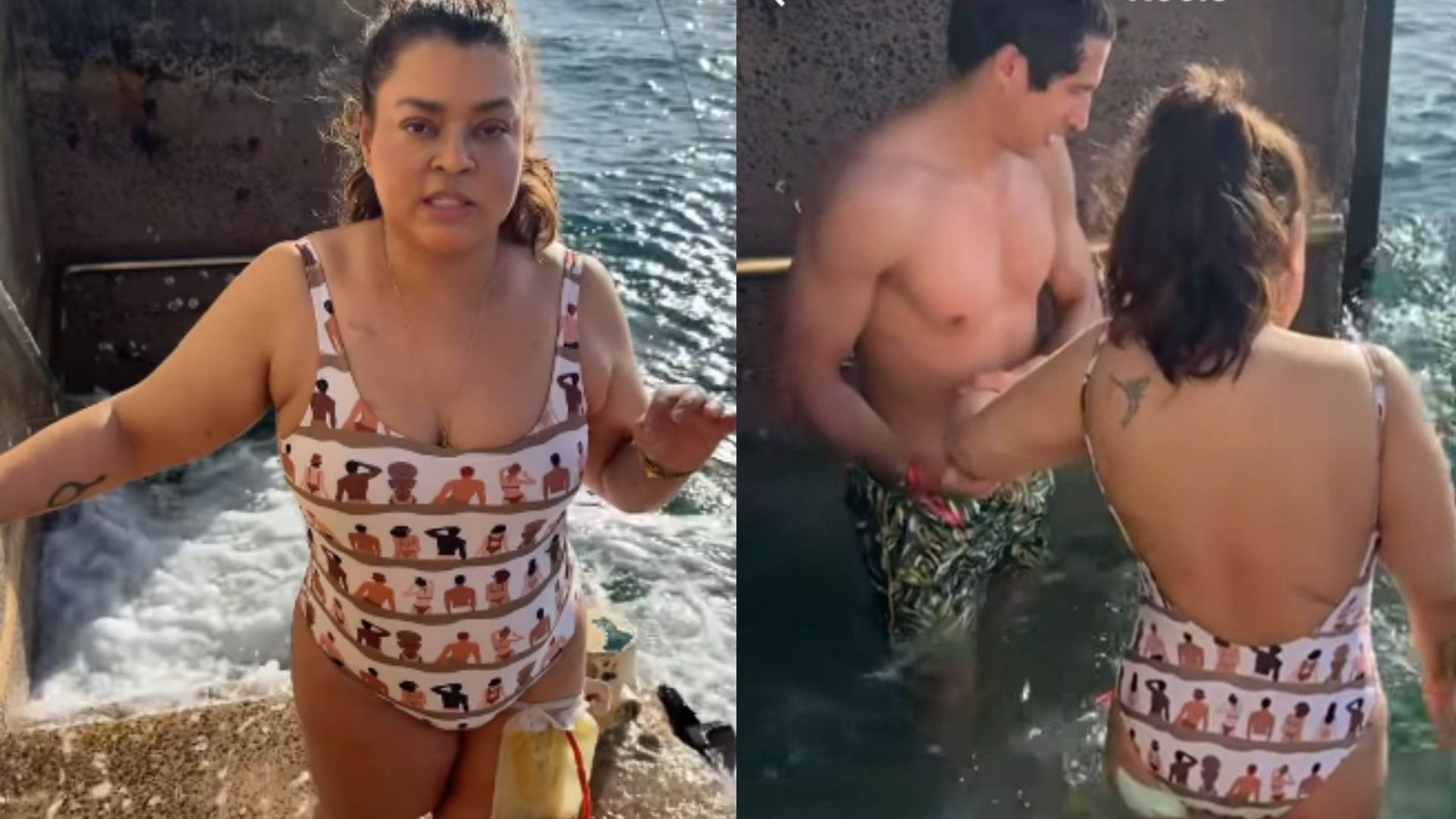 Preta Gil entra no mar pela primeira vez com bolsa de colostomia