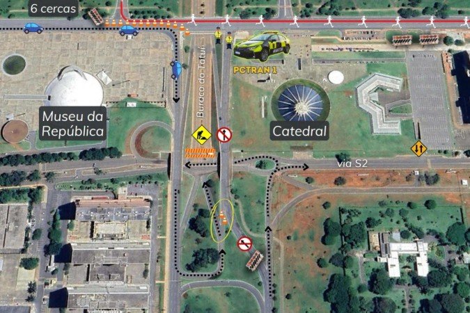 Montagem feita explicando a interdição neste sábado, 8 de março 2025.