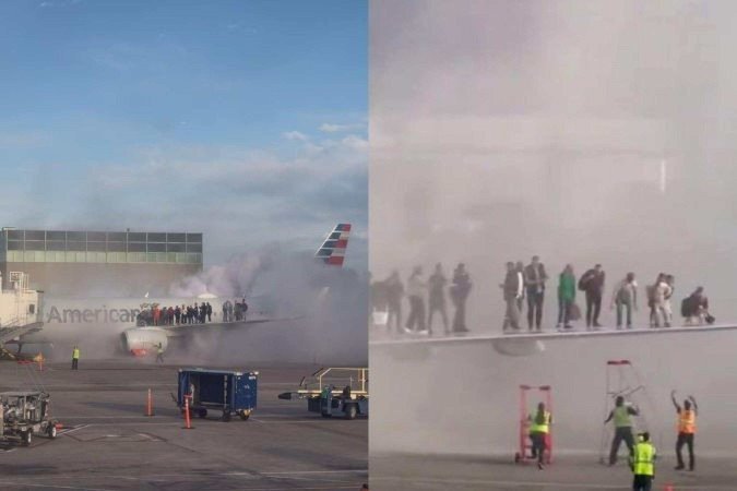 Imagens compartilhadas nas redes sociais mostram momento que aeronave da American Airlines pega fogo - (crédito: Reprodução/X) Imagens compartilhadas nas redes sociais mostram momento que aeronave da American Airlines pega fogo - (crédito: Reprodução/X)