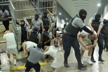 Vídeo mostra venezuelanos deportados pelos EUA chegando à prisão em El Salvador -  (crédito: X/Reprodução)