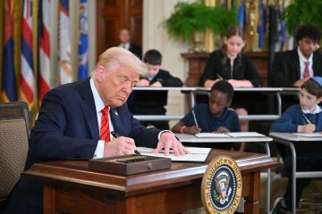 Trump condenou protestos em favor dos palestinos que aconteceram no campus da instituição -  (crédito: Mandel Ngan/AFP)