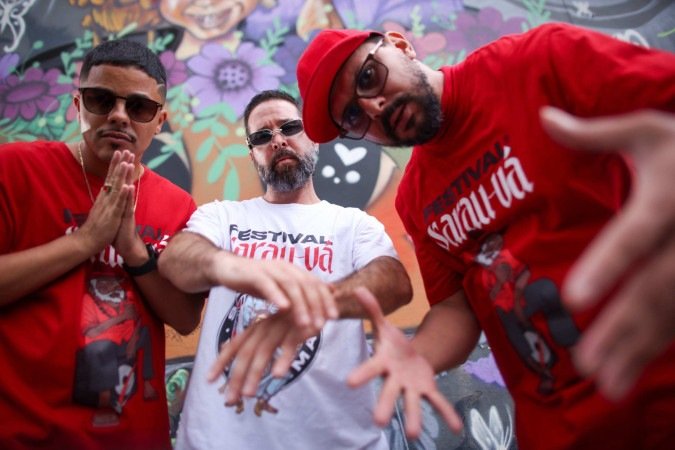 Guilherme Azevedo (e), Bairrista e Rafinha Bravoz: do Sarau Vá