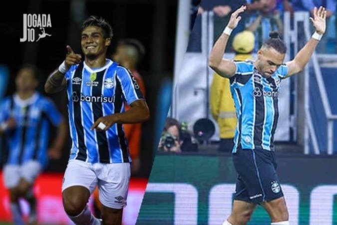Arezo (esquerda) deve ser escolhido para substituir Braithwaite (direita) como titular do Grêmio - (crédito: Fotos: Lucas Uebel / Grêmio FBPA) Arezo (esquerda) deve ser escolhido para substituir Braithwaite (direita) como titular do Grêmio - (crédito: Fotos: Lucas Uebel / Grêmio FBPA)